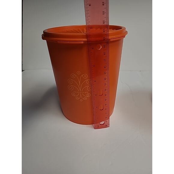 Tupperware Canister Set With Lids Orange Harvest Servalier Vintage Set of 2 - Picture 11 of 14